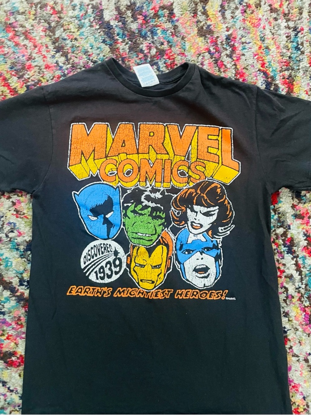 Delta Black Marvel Comics Graphic Tee with Multicolor Characters